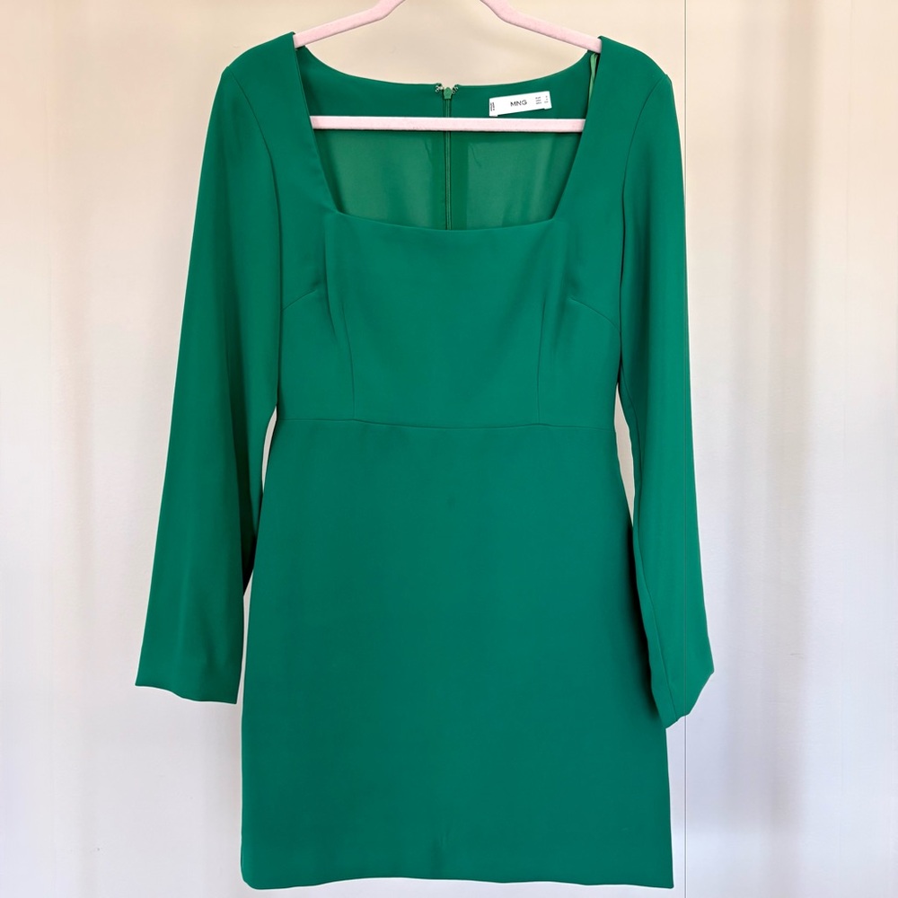 Mango Vibrant Green Long Sleeve Mini Dress